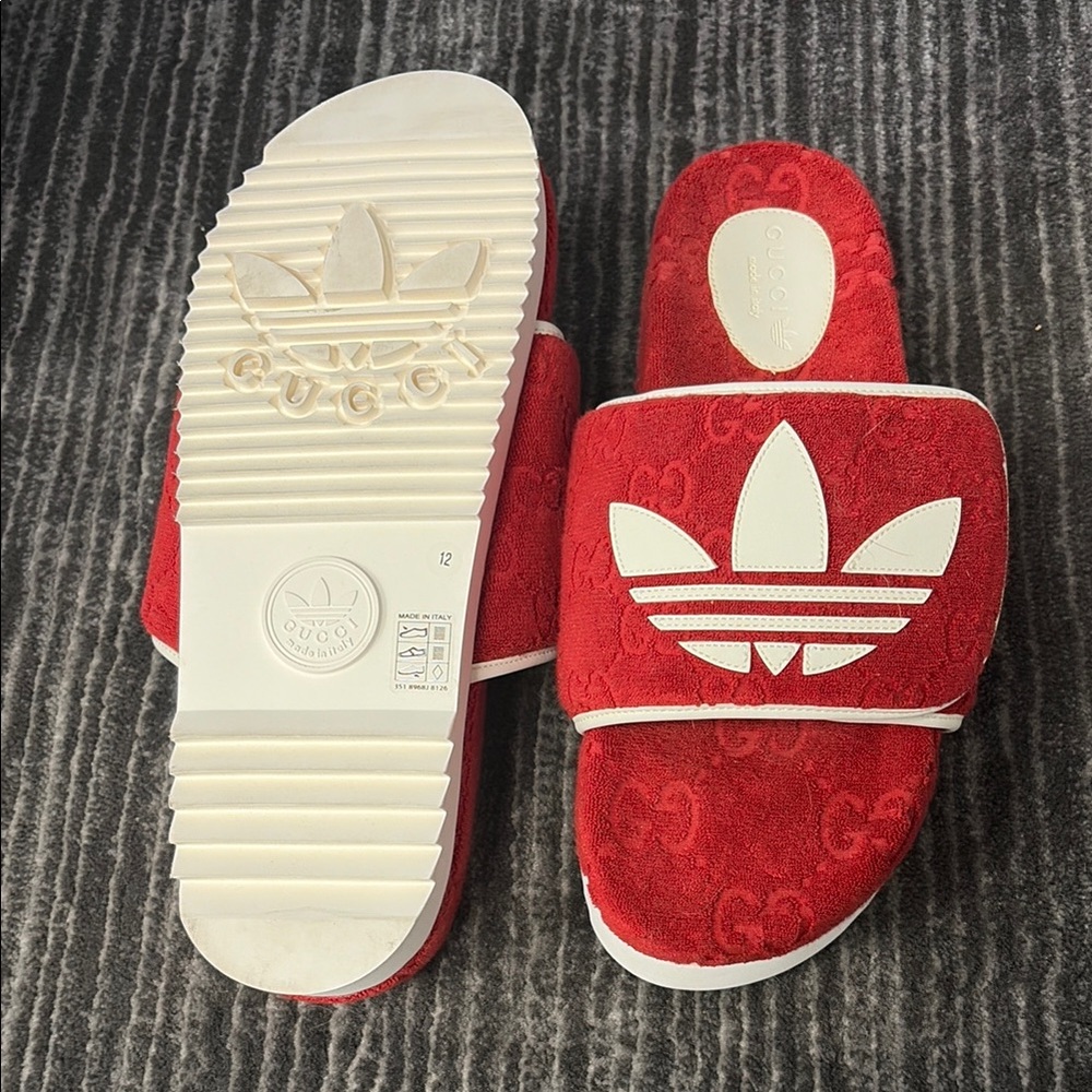 Gucci Red and White Terry Slide Sandals